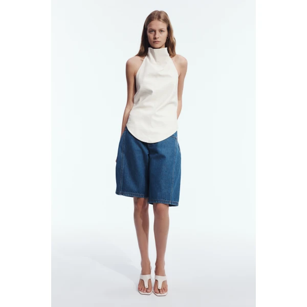 Aje Vaila Denim Bermuda Short in Deep Blue Wash | Shorts | Luxury Shoes 