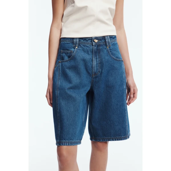 Aje Vaila Denim Bermuda Short in Deep Blue Wash | Shorts | Luxury Shoes 