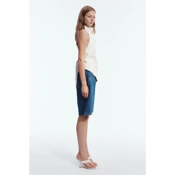 Aje Vaila Denim Bermuda Short in Deep Blue Wash | Shorts | Luxury Shoes 