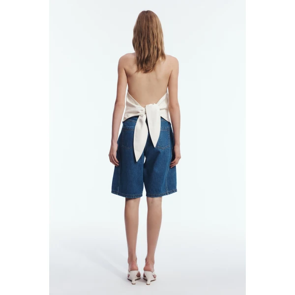 Aje Vaila Denim Bermuda Short in Deep Blue Wash | Shorts | Luxury Shoes 