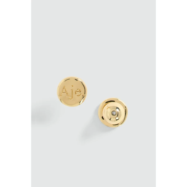 Aje Valetta Round Logo Stud in Gold | Earrings | Luxury Shoes 