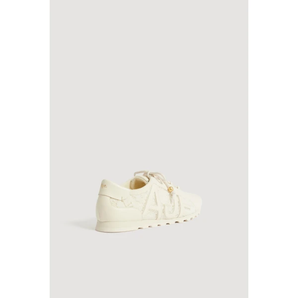 Aje Valli Lace Logo Trainer in Ivory Velvetine | Sneakers | Luxury Shoes 
