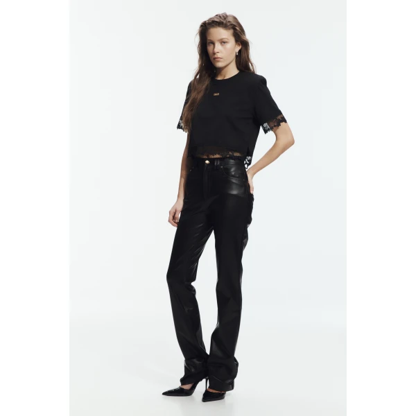 Aje Verity Lace Hem Cropped Tee in Black/Black | T-shirts | Luxury Shoes 