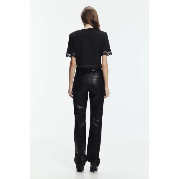 Aje Verity Lace Hem Cropped Tee in Black/Black | T-shirts | Luxury Shoes 