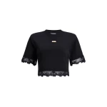 Aje Verity Lace Hem Cropped Tee in Black/Black | T-shirts | Luxury Shoes 