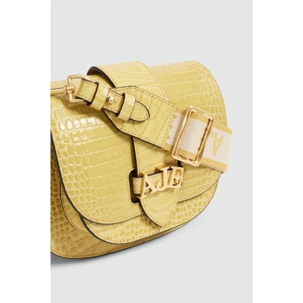Aje Viva Croc Emboss Saddle Bag in Golden Ochre Croc | Shoulder & Crossbody Bags | Luxury Shoes 