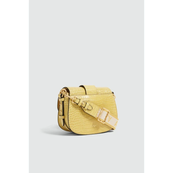 Aje Viva Croc Emboss Saddle Bag in Golden Ochre Croc | Shoulder & Crossbody Bags | Luxury Shoes 