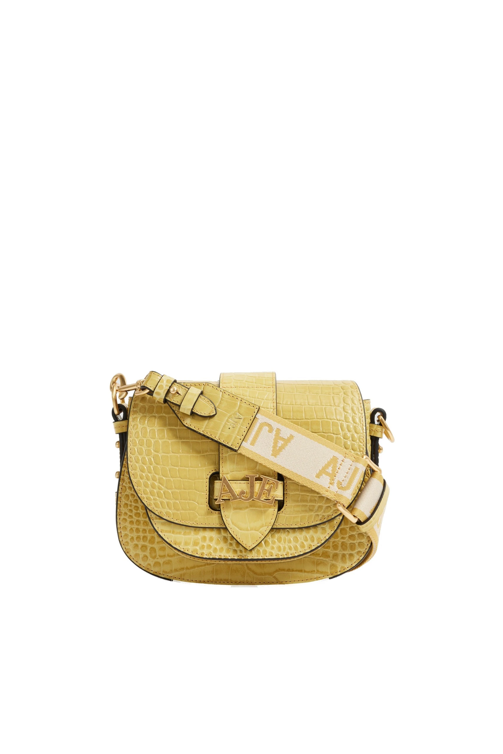 Aje Viva Croc Emboss Saddle Bag Golden Ochre Croc Aje Viva Croc Emboss Saddle Bag in Golden Ochre Croc | Shoulder & Crossbody Bags | Luxury Shoes