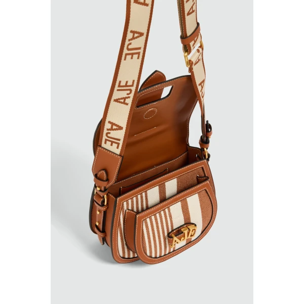 Aje Viva Small Canvas Saddle Bag in Spiced Chai/Natural | Shoulder & Crossbody Bags | Luxury Shoes 
