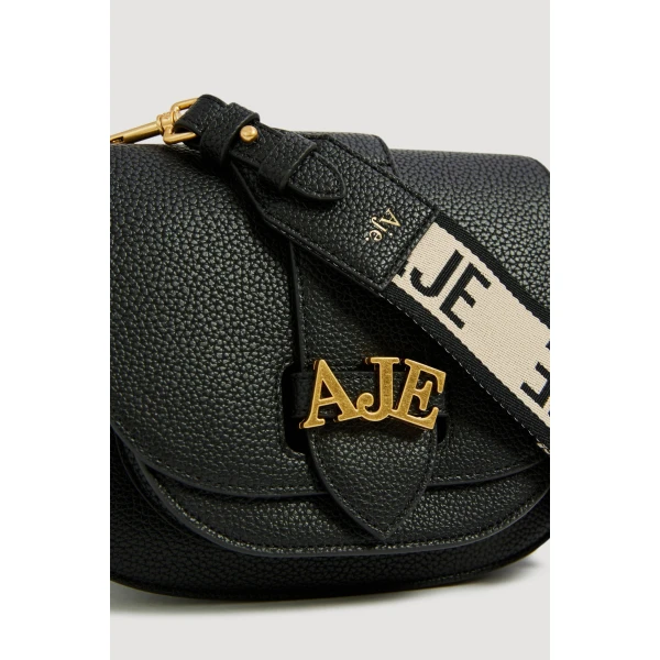 Aje Viva Texture Small Saddle Bag in Black | Shoulder & Crossbody Bags | Luxury Shoes 