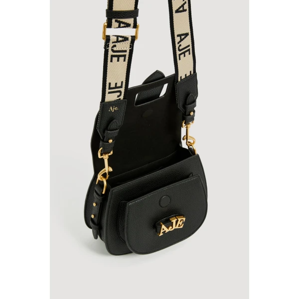 Aje Viva Texture Small Saddle Bag in Black | Shoulder & Crossbody Bags | Luxury Shoes 