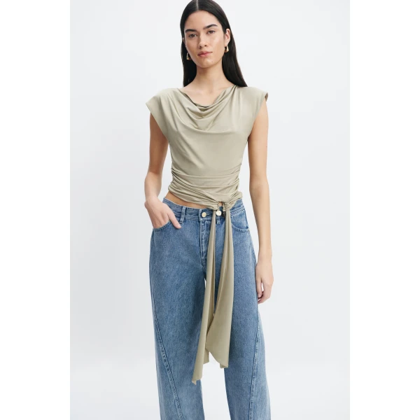 Aje Willow Asymmetric Top in Pale Olive | Tops | Luxury Shoes 