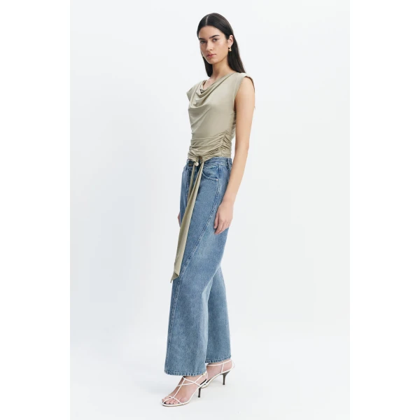 Aje Willow Asymmetric Top in Pale Olive | Tops | Luxury Shoes 