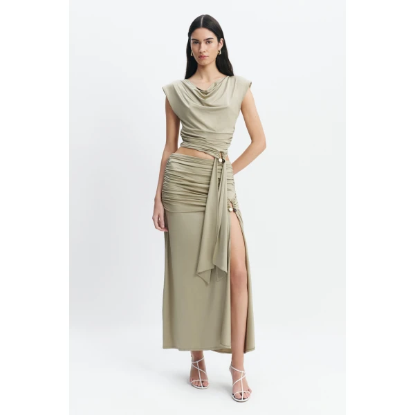 Aje Willow Maxi Skirt in Pale Olive | Skirts | Luxury Shoes 