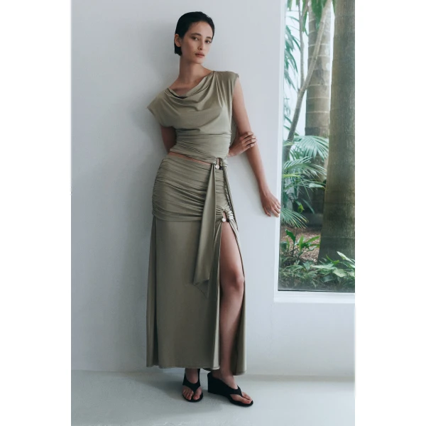 Aje Willow Maxi Skirt in Pale Olive | Skirts | Luxury Shoes 