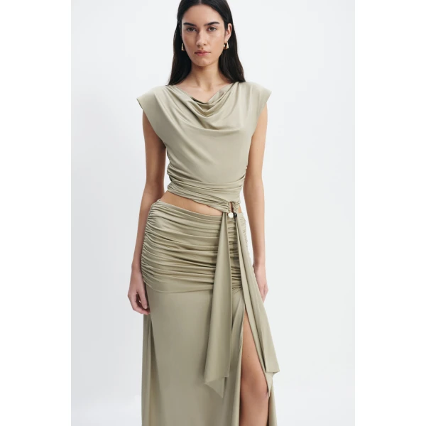 Aje Willow Maxi Skirt in Pale Olive | Skirts | Luxury Shoes 