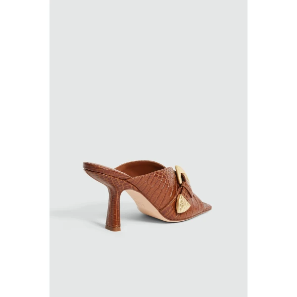 Aje Zanthe Open Toe Heel Mule in Amber Croc | Heels | Luxury Shoes 