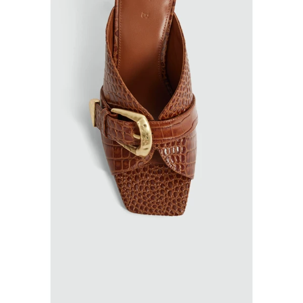 Aje Zanthe Open Toe Heel Mule in Amber Croc | Heels | Luxury Shoes 