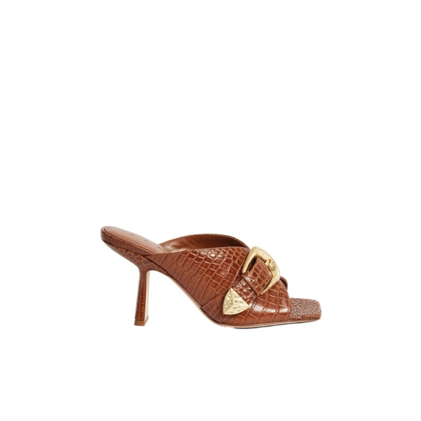 Aje Zanthe Open Toe Heel Mule in Amber Croc | Heels | Luxury Shoes 