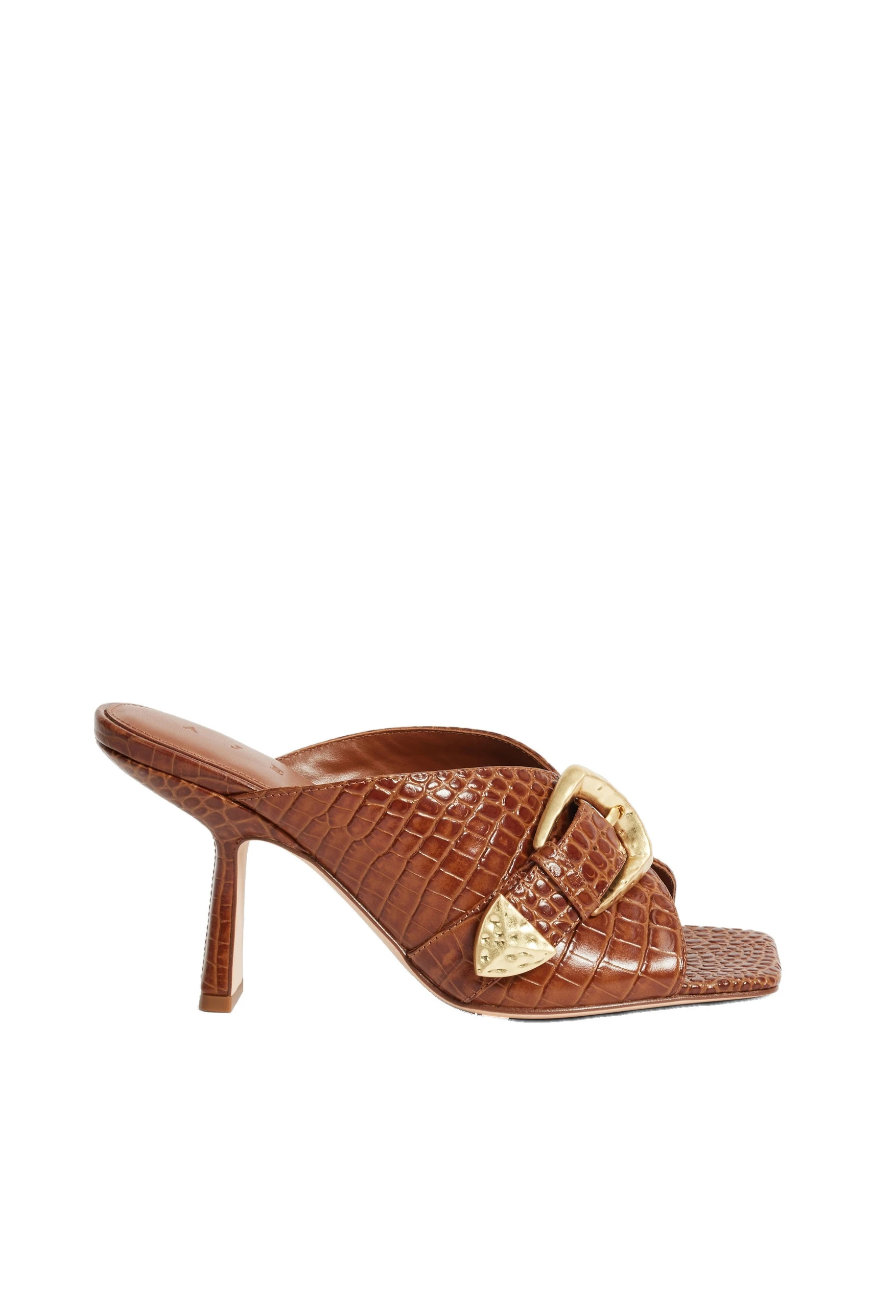 Aje Zanthe Open Toe Heel Mule Amber Croc Aje Zanthe Open Toe Heel Mule in Amber Croc | Heels | Luxury Shoes