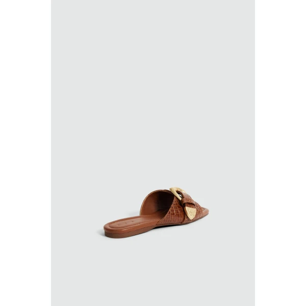 Aje Zanthe Slide in Amber Croc | Flip Flops & Slides | Luxury Shoes 