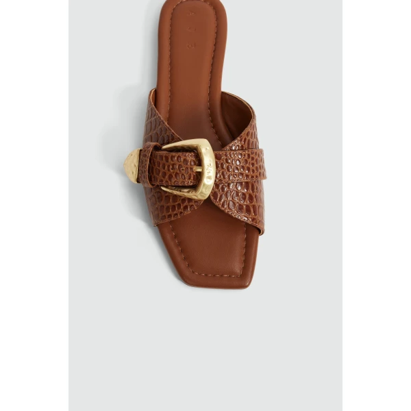 Aje Zanthe Slide in Amber Croc | Flip Flops & Slides | Luxury Shoes 
