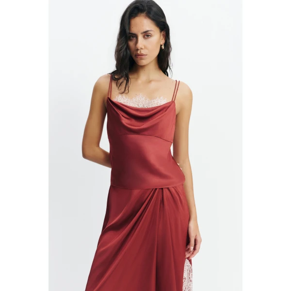 Aje Zera Lace Cami in Claret | Tops | Luxury Shoes 