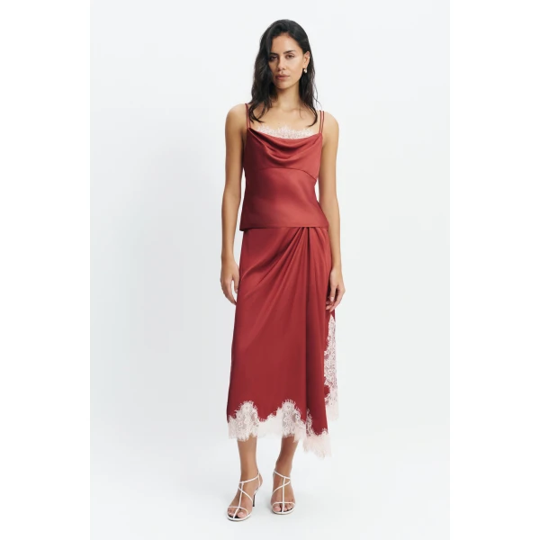Aje Zera Lace Cami in Claret | Tops | Luxury Shoes 