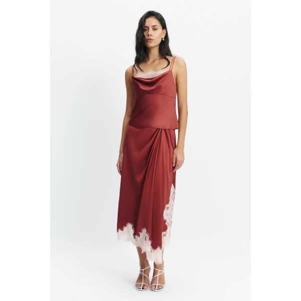 Aje Zera Lace Midi Skirt in Claret | Skirts | Luxury Shoes 