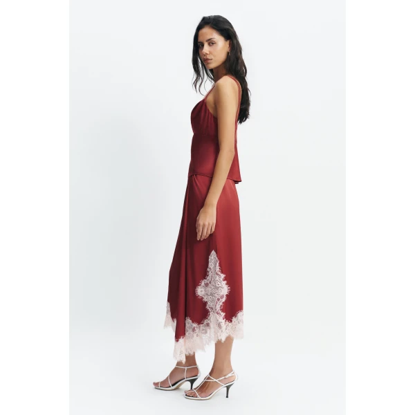 Aje Zera Lace Midi Skirt in Claret | Skirts | Luxury Shoes 