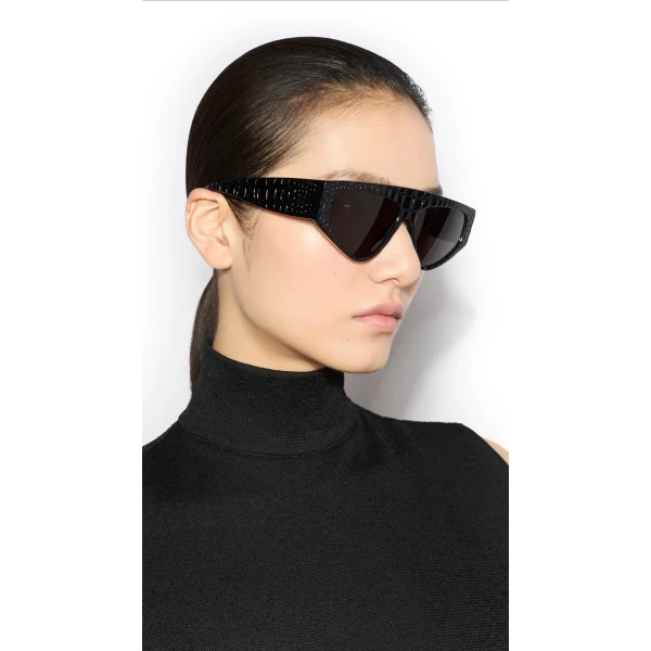 Alaia Aviator Mask Sunglasses in Black, Crocodile Print | Sunglasses | Luxury Shoes 
