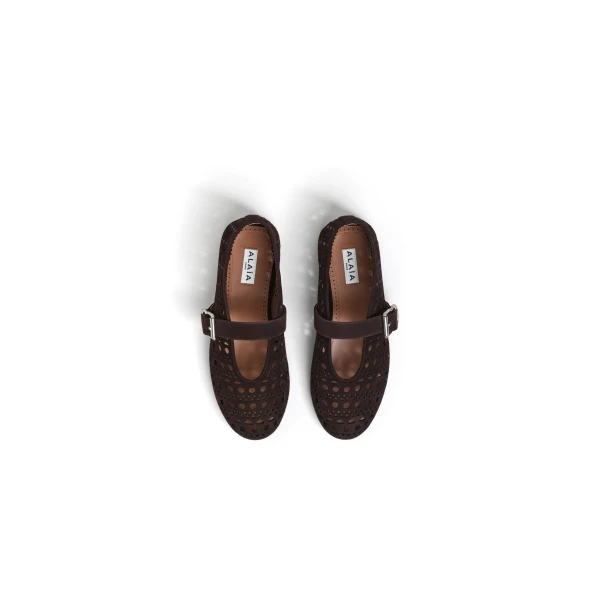 Alaia Ballet Flats Vienne in Suede, Dark Brown | Flats | Luxury Shoes 