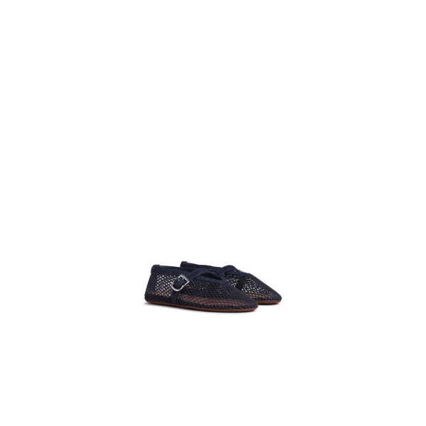 Alaia Ballet Flats in Denim Fishnet, Denim Blue | Flats | Luxury Shoes 