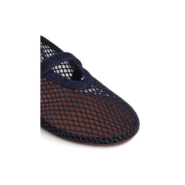 Alaia Ballet Flats in Denim Fishnet, Denim Blue | Flats | Luxury Shoes 