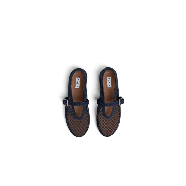 Alaia Ballet Flats in Denim Fishnet, Denim Blue | Flats | Luxury Shoes 