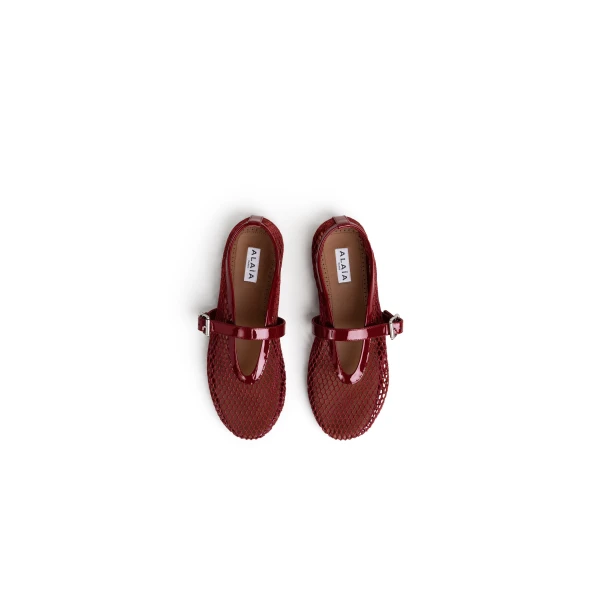 Alaia Ballet Flats in Fishnet, Carmine | Flats | Luxury Shoes 
