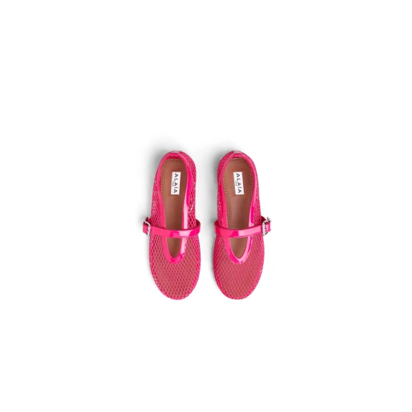 Alaia Ballet Flats in Fishnet, Fuchsia | Flats | Luxury Shoes 