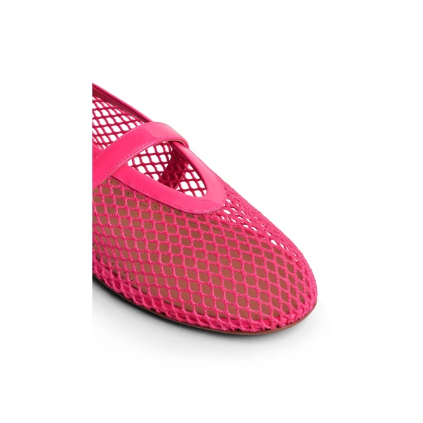 Alaia Ballet Flats in Fishnet, Fuchsia | Flats | Luxury Shoes 