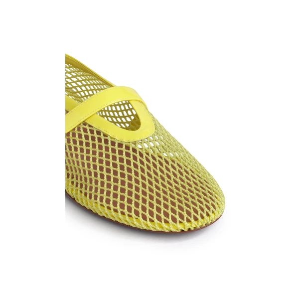 Alaia Ballet Flats in Fishnet, Lemon Yellow | Flats | Luxury Shoes 