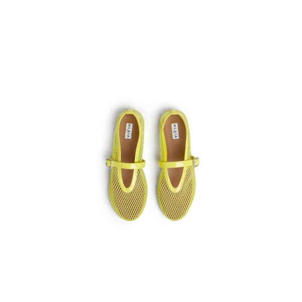 Alaia Ballet Flats in Fishnet, Lemon Yellow | Flats | Luxury Shoes 