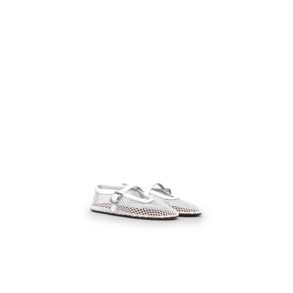 Alaia Ballet Flats in Fishnet, Optical White | Flats | Luxury Shoes 