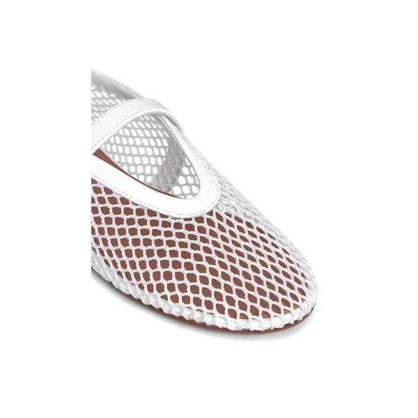 Alaia Ballet Flats in Fishnet, Optical White | Flats | Luxury Shoes 