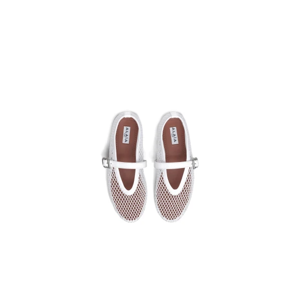 Alaia Ballet Flats in Fishnet, Optical White | Flats | Luxury Shoes 