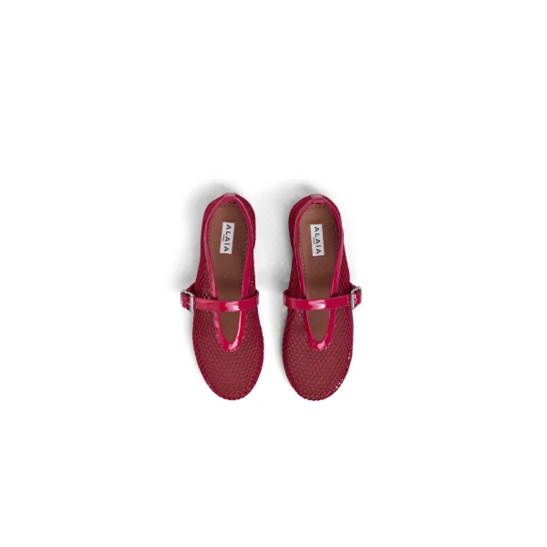 Alaia Ballet Flats in Fishnet, Raspberry | Flats | Luxury Shoes 