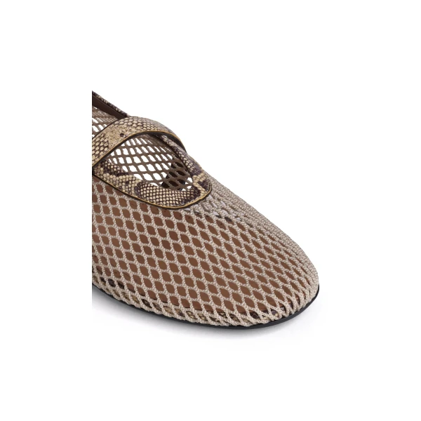 Alaia Ballet Flats in Fishnet and Ayers Leather, Honey | Flats | Luxury Shoes 