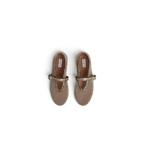 Alaia Ballet Flats in Fishnet and Ayers Leather, Honey | Flats | Luxury Shoes 