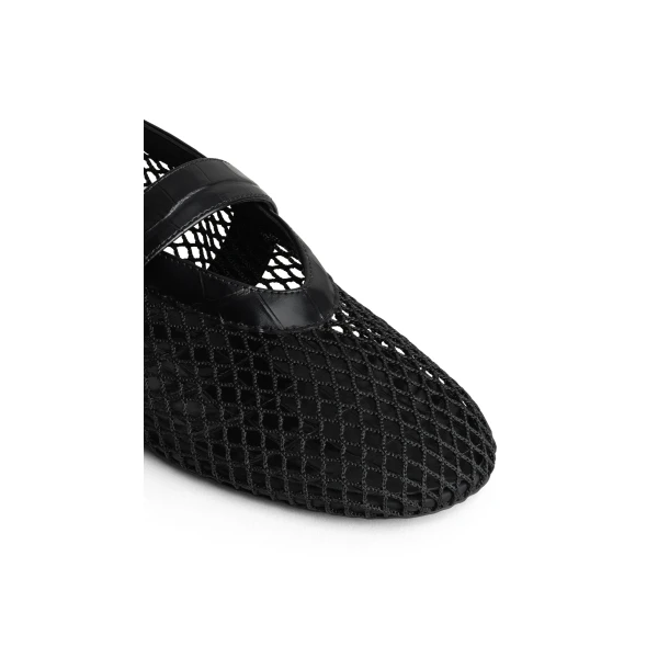 Alaia Ballet Flats in Fishnet and Crocodile Embossed Calfskin, Black | Flats | Luxury Shoes 