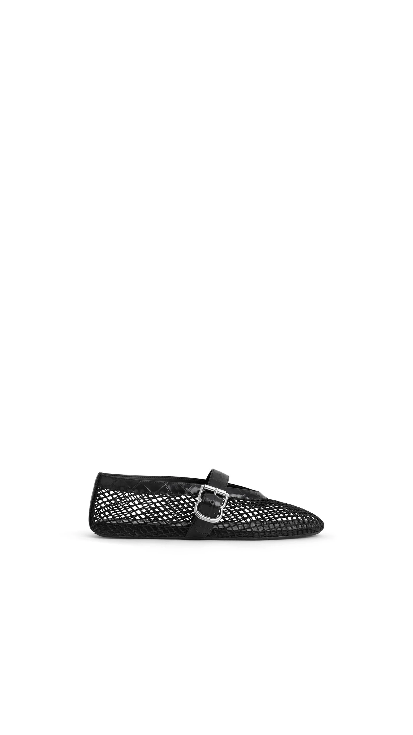 Alaia Ballet Flats in Fishnet and Crocodile Embossed Calfskin, Black Alaia Ballet Flats in Fishnet and Crocodile Embossed Calfskin, Black | Flats | Luxury Shoes