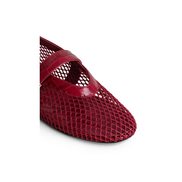 Alaia Ballet Flats in Fishnet and Crocodile Embossed Calfskin, Cherry | Flats | Luxury Shoes 