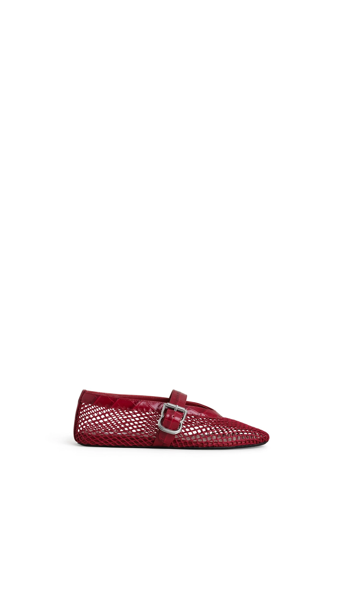 Alaia Ballet Flats in Fishnet and Crocodile Embossed Calfskin, Cherry Alaia Ballet Flats in Fishnet and Crocodile Embossed Calfskin, Cherry | Flats | Luxury Shoes
